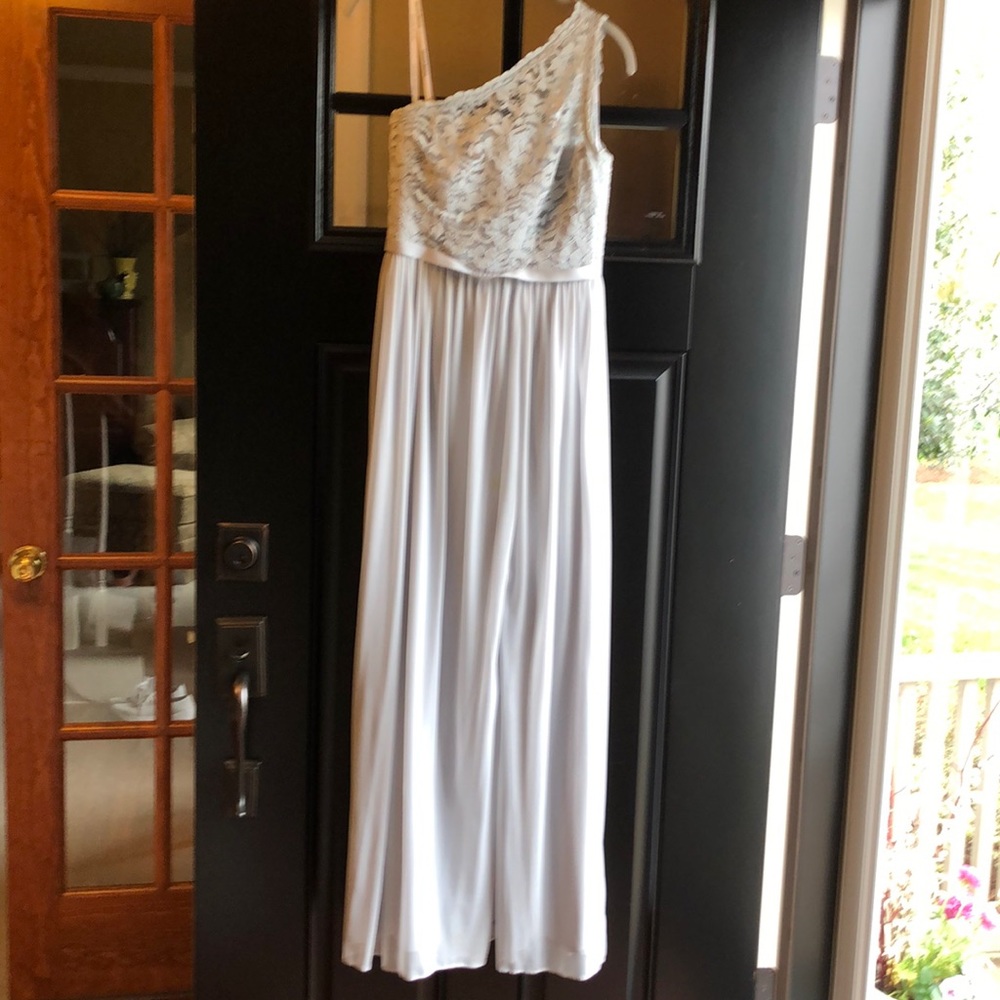 David’s Bridal One Strap Lace Bodice Formal Dress